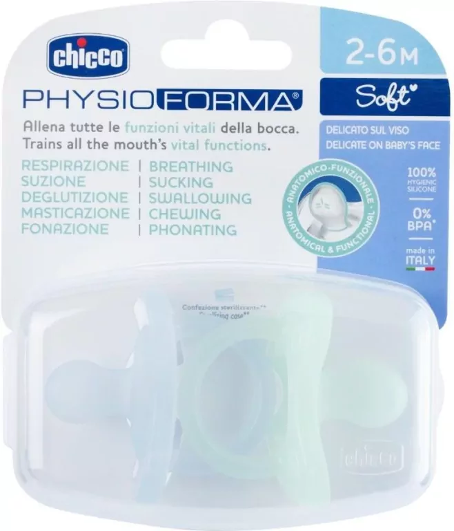 Chicco. Soft. Smoczek. 2 sztuki. 2-6 miesięcy. Niebieski - tantis.pl