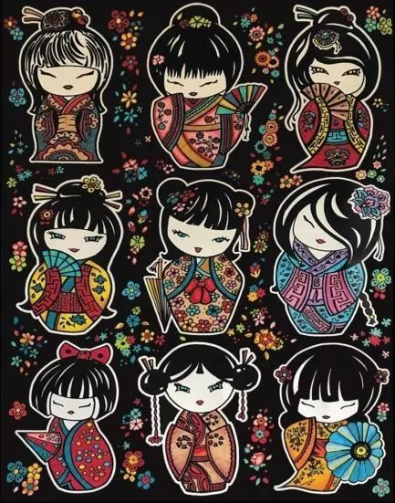 Kolorowanka welwetowa Laleczki Kokeshi 47x35cm - tantis.pl