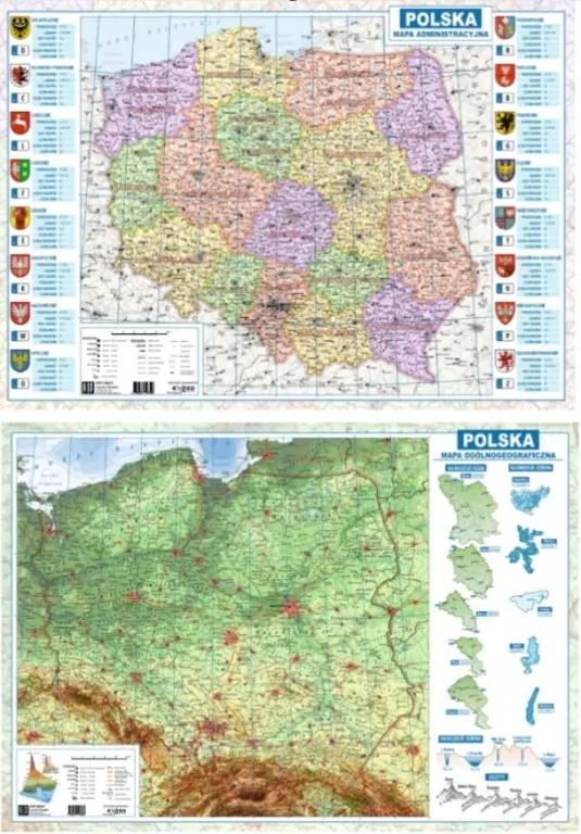 Mapa Polski A2 dwustronna fizyczno-administracyjna - tantis.pl