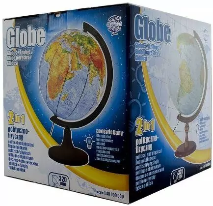 Globus 320mm, polityczno-fizyczny, podświetlany, drewniana stopka - tantis.pl