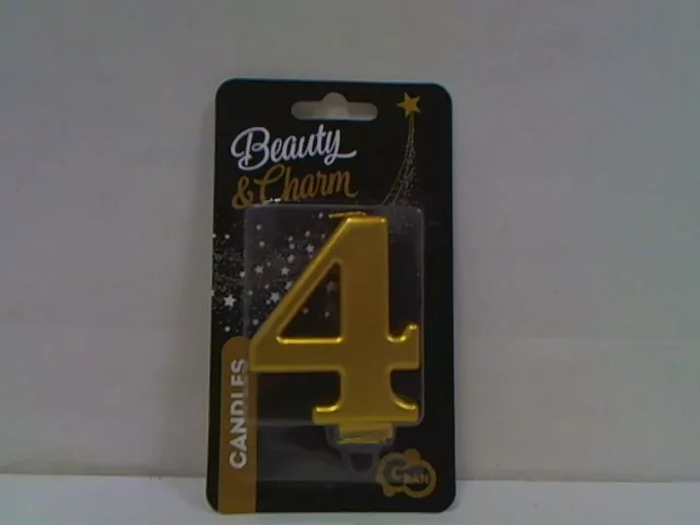 Świeczka cyferka 4 Beauty&Charm metalik złota 8cm - tantis.pl