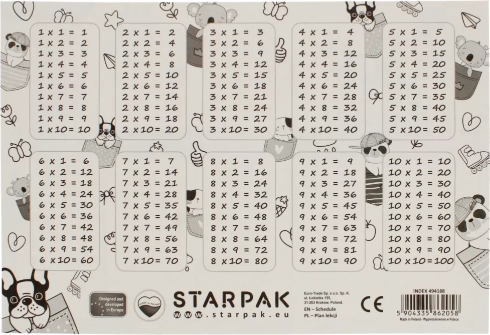 Plan lekcji z tabliczką mnożenia Minisy mix - tantis.pl