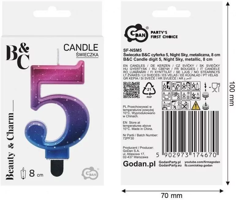 Świeczka urodzinowa 5 Metaliczna - tantis.pl