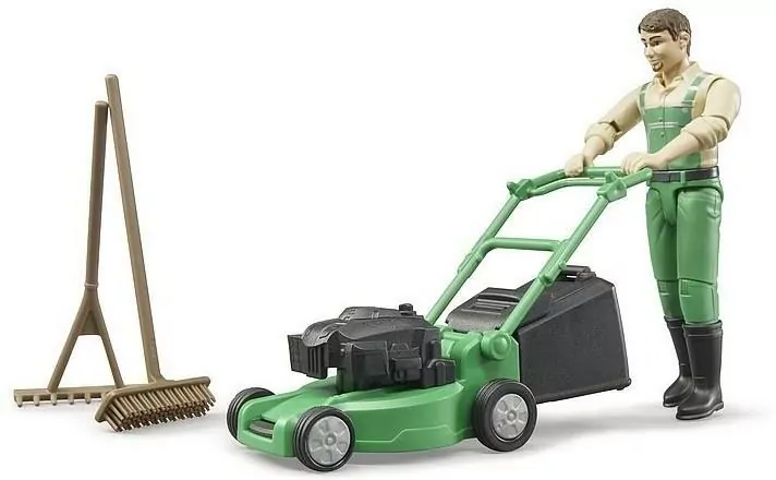Figurka ogrodnika z kosiarką i akcesoriami - tantis.pl