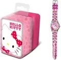 Zegarek analogowy z fioletowym paskiem w metalowym opakowaniu Hello Kitty - tantis.pl