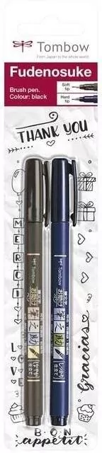 Pisak Fudenosuke Brush Pen 2 sztuki, miękki i twardy - czarny - tantis.pl