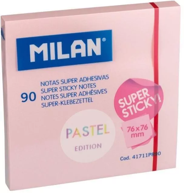 Karteczki samoprzylepne różowe Milan super sticky pastel 76 x 76, 90 sztuk - tantis.pl