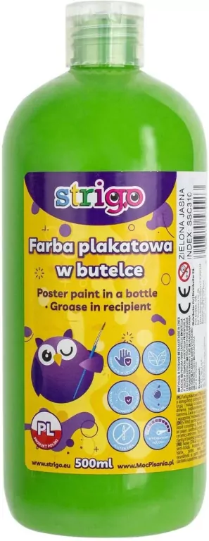 Farba plakatowa w butelce 500ml, jasnozielona - tantis.pl