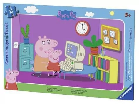 Puzzle 15 elementów Świnka Peppa przy komputerze - tantis.pl
