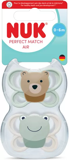 NUK. Perfect Match. Smoczek. 0-6 miesięcy. Miś. Żaba. 2 sztuki - tantis.pl
