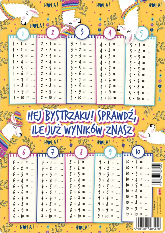 Plansza edukacyjna A4 tabliczka mnożenia lamy - tantis.pl