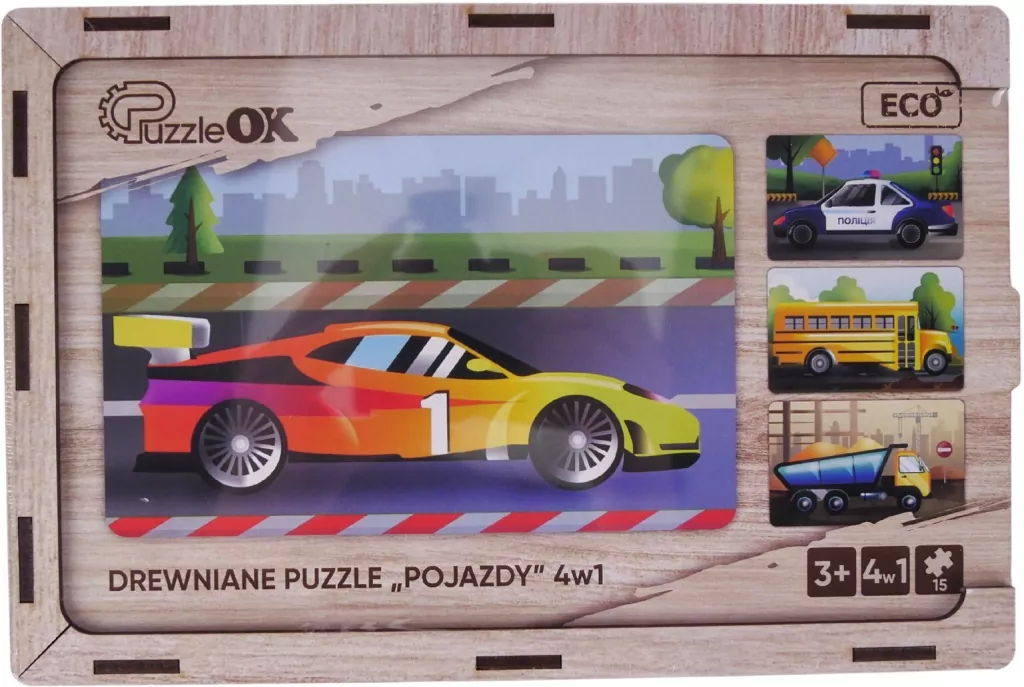 Puzzle drewniane 4w1 pojazdy - tantis.pl