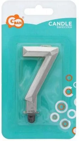 Świeczka cyferka 7 - Diament metalik srebrny 7,6cm - tantis.pl
