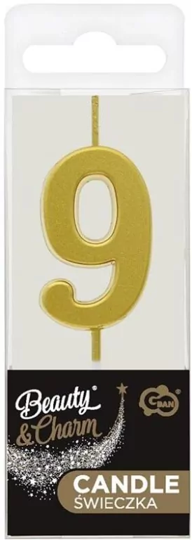 Świeczka piker 9,5cm. Metaliczna złota. Cyfra 9 - tantis.pl