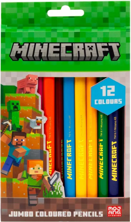 Kredki ołówkowe trójkątne Jumbo Minecraft 12 kolorów - tantis.pl