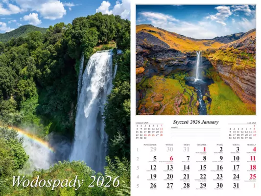Kalendarz 2026 ścienny Wodospady