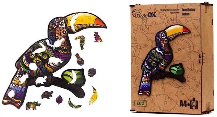 Puzzle drewniane eko 60. Tropikalny tukan A4 - tantis.pl