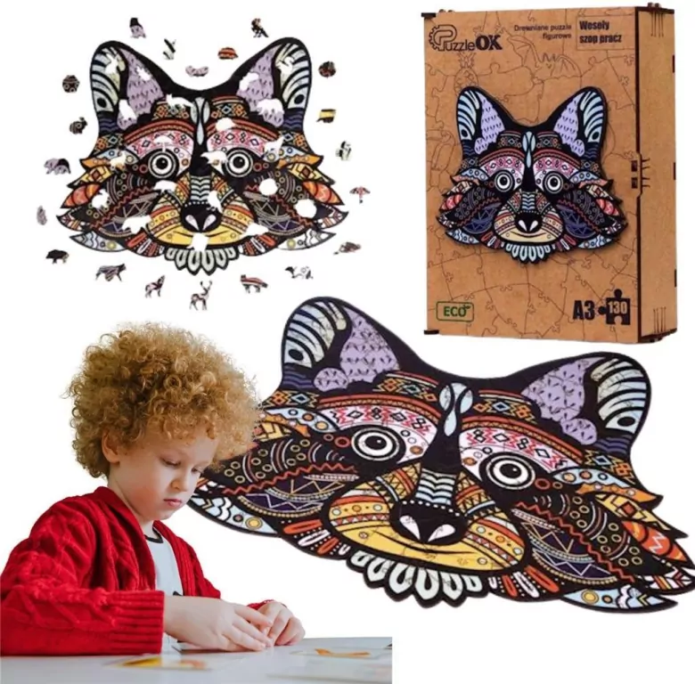 Puzzle drewniane eko 130. Wesoły szop pracz - tantis.pl