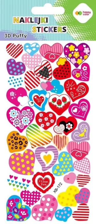 Naklejki 3D Puffy Color Hearts 9,5x22cmHAPPY COLOR - tantis.pl