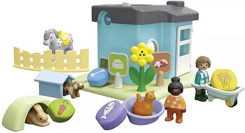 Hotel dla zwierząt z dozownikiem pokarmu. Zestaw z figurkami Junior 71690 - tantis.pl