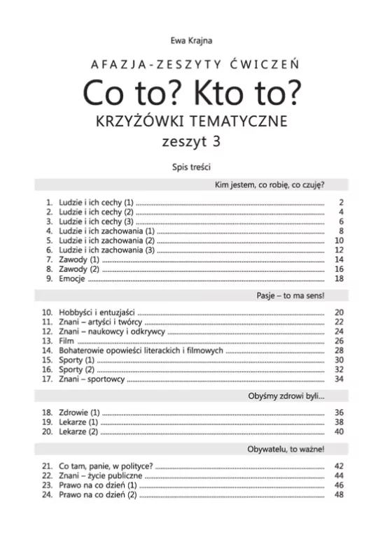Co to? Kto to? Krzyżówki tematyczne 3.Afazja. Zeszyt ćwiczeń - tantis.pl