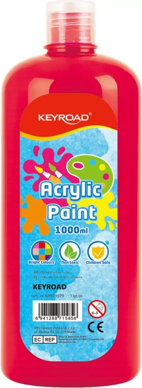 Farba akrylowa KEYROAD butelka 1000ml czerwona - tantis.pl