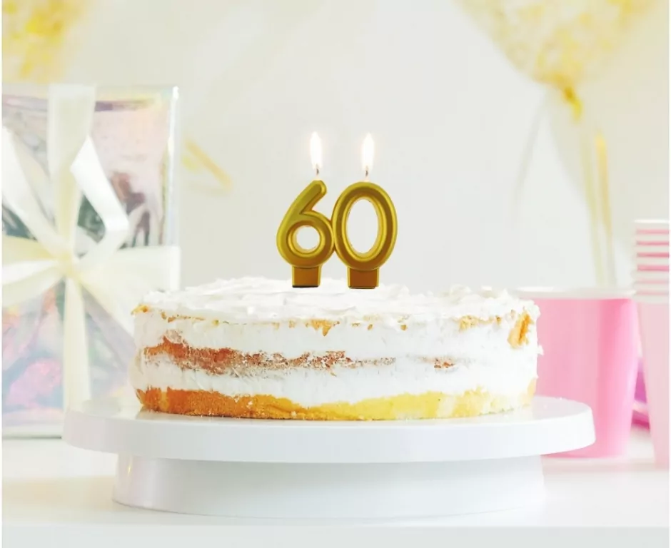 Świeczka cyferka 60 Beauty&Charm metalik złota 8cm - tantis.pl