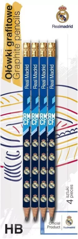 Ołówki HB trójkątne z gumką. Real Madrid 4 sztuki - tantis.pl