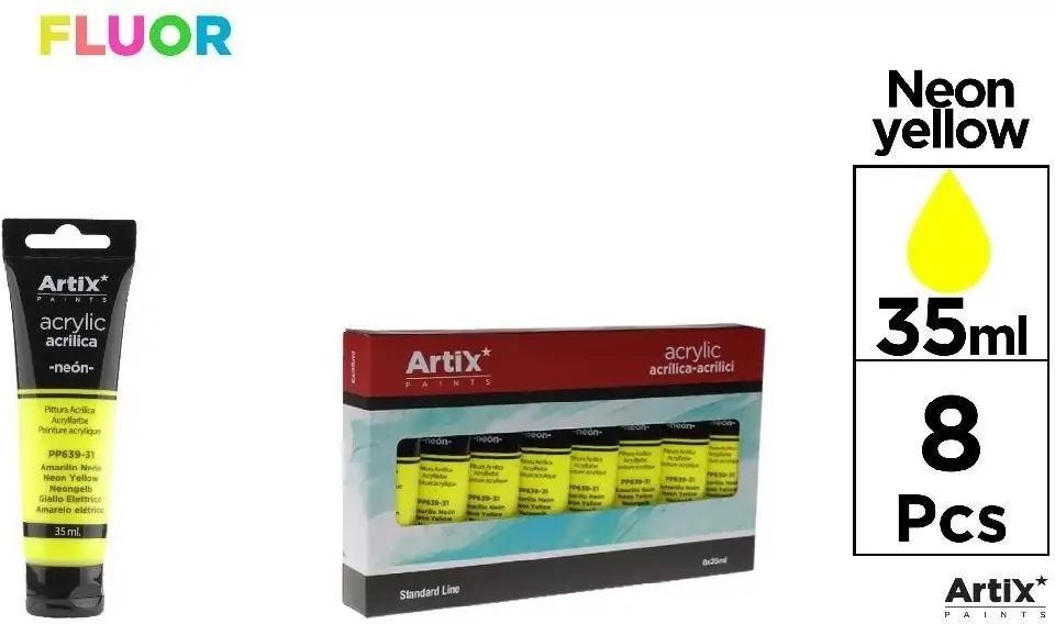 Farba akrylowa fluorescencyjna 35ml żółta (8szt) - tantis.pl