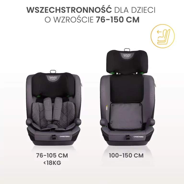 Caretero Fotelik Vivo grafitowy (76-150cm) - tantis.pl