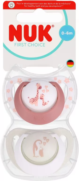 NUK. First Choice. Smoczki. 0-6 miesięcy. Pingwin. Żyrafa. 2 sztuki - tantis.pl