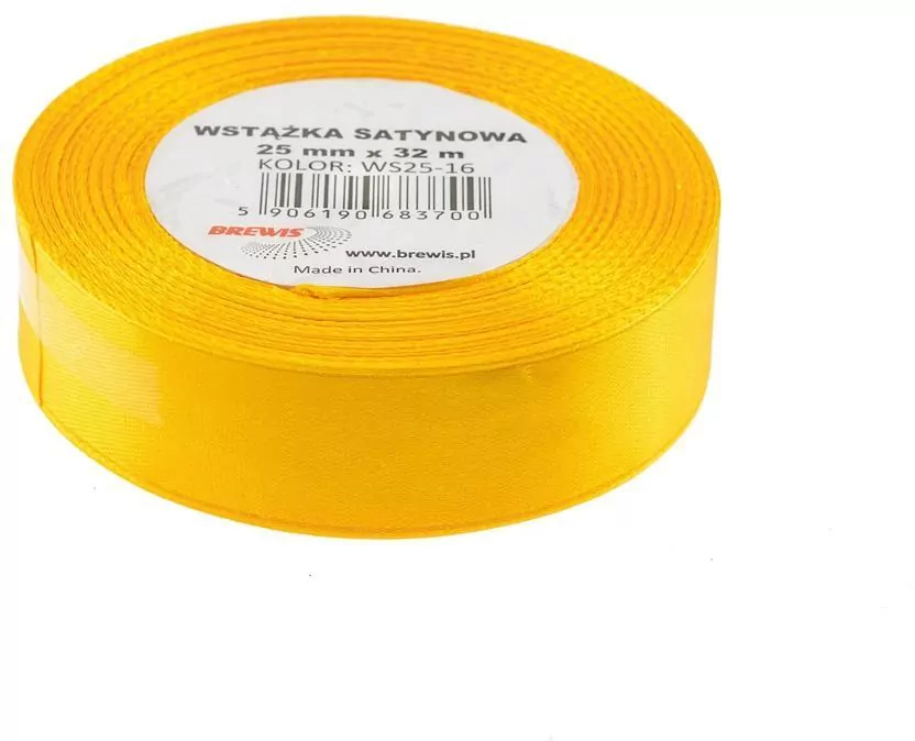 Wstążka satynowa, żółty 25mmx32m - tantis.pl