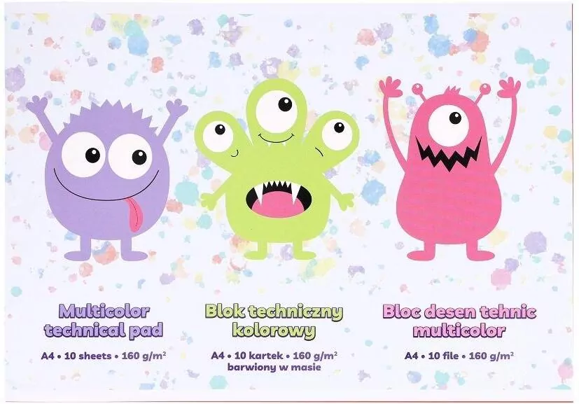 Blok techniczny barwiony A4/10K 160g Monsterki - tantis.pl