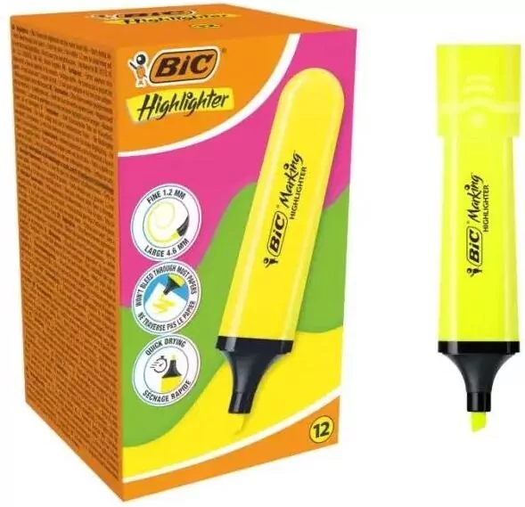Zakreślacz Highlighter żółty neon (12szt) BIC - tantis.pl