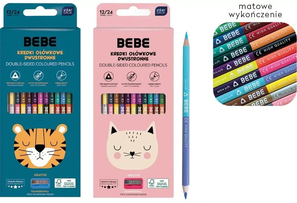Kredki ołówkowe dwustr. z temp. BB Kids 24 kol mix - tantis.pl