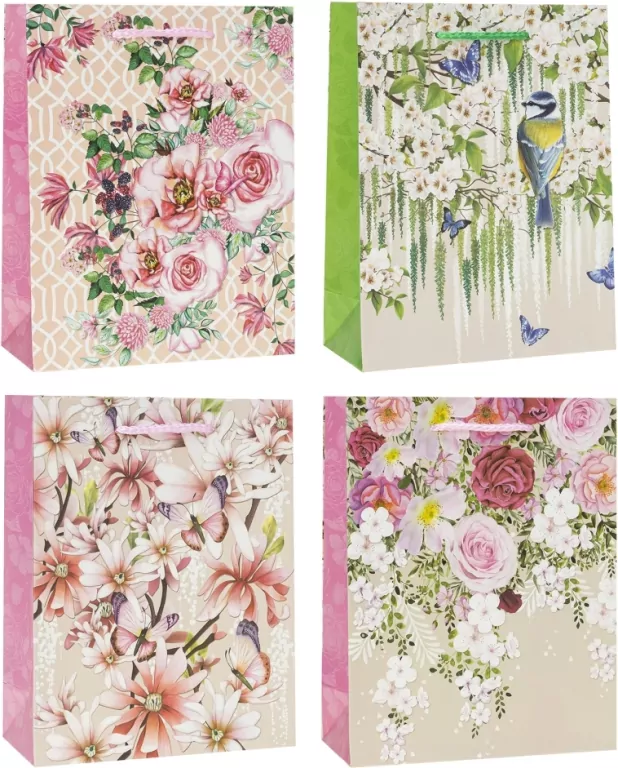 Torebka z brokatem Kwiaty 31x40x12cm mix ROZETTE - tantis.pl