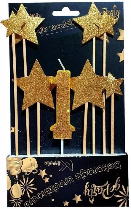 Dekoracja urodzinowa - świeczka i gwiazdy - tantis.pl