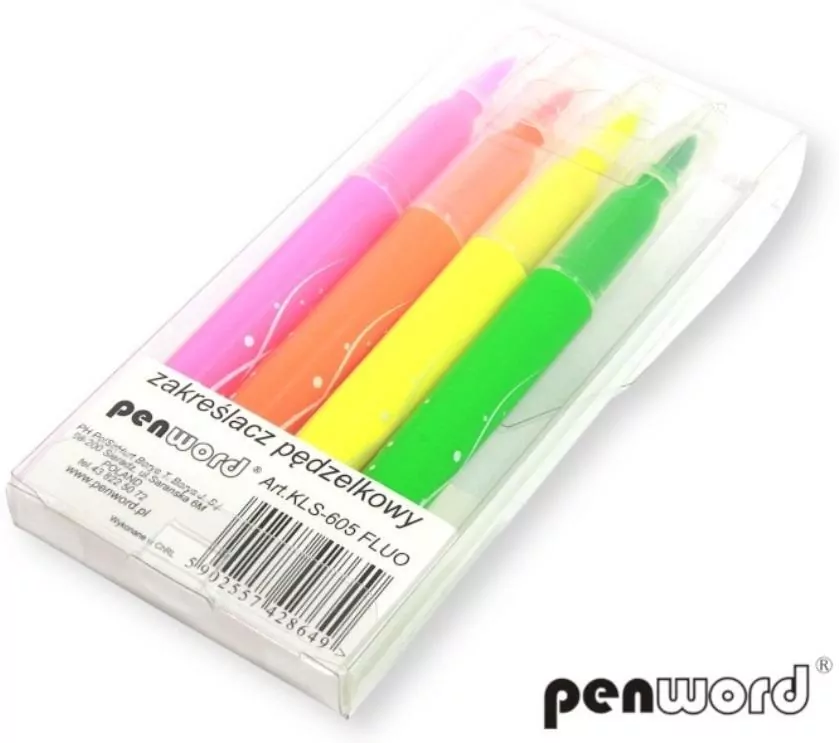 Zakreślacz pędzelkowy fluo 4 kolory - tantis.pl