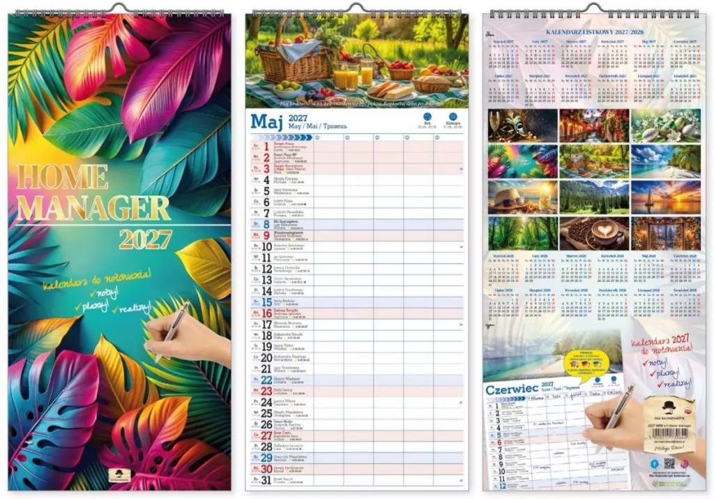 Kalendarz 2027 paskowy szeroki home manager - tantis.pl