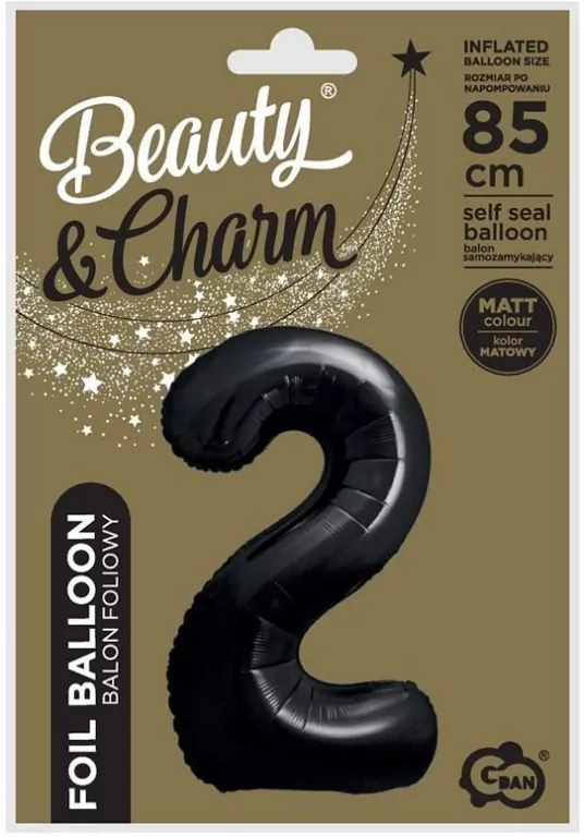 Balon foliowy B&C cyfra 2 matowa czarna 85cm - tantis.pl