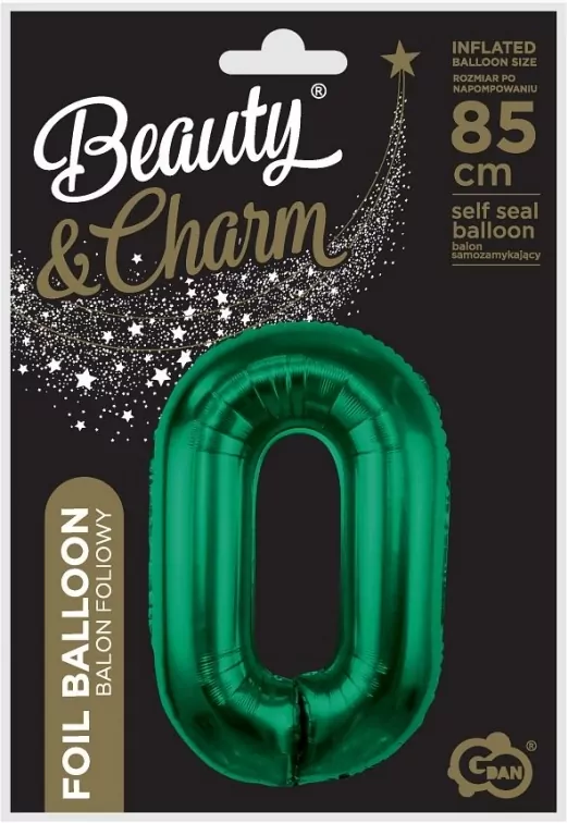 Balon foliowy. Cyfra 0. Zieleń butelkowa 85cm - tantis.pl