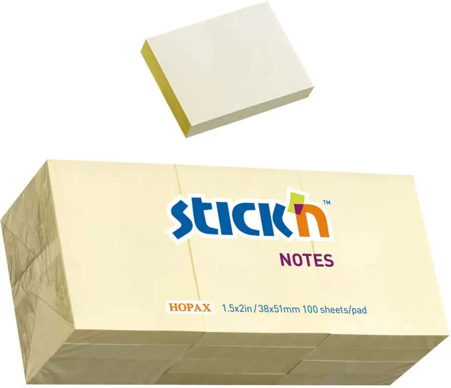 Paczka Notes samoprzylepny 38x51 mm żółty pastel 12 notesów po 100 kartek - tantis.pl