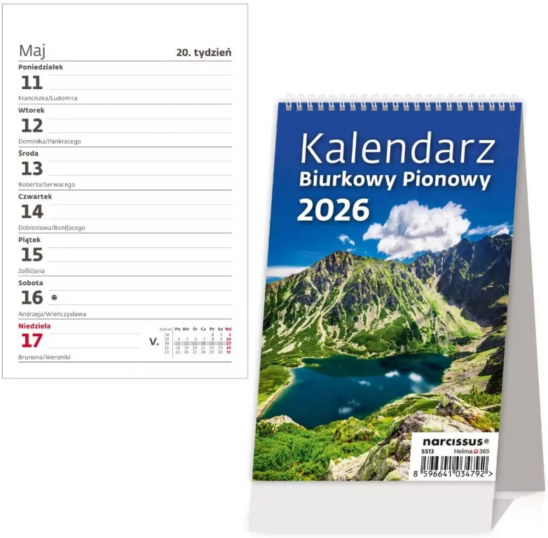 Kalendarz 2026 biurkowy pionowy tygodniowy HELMA - tantis.pl