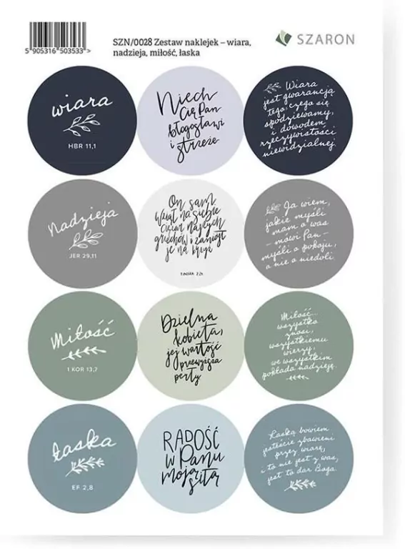 Zestaw naklejek - Wiara, nadzieja, miłość, łaska - tantis.pl