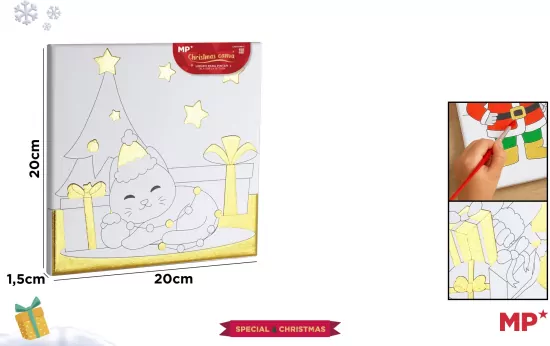 Płótno do malowania złocone - choinka kotek 20x20