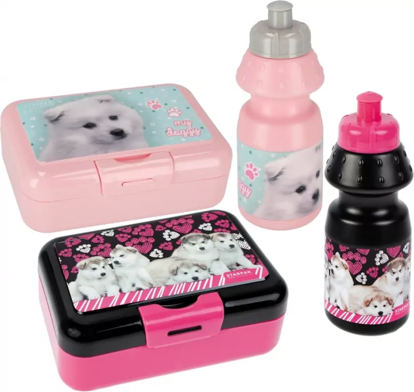 Bidon 350ml + pudełko śniadaniowe. Pieski - tantis.pl