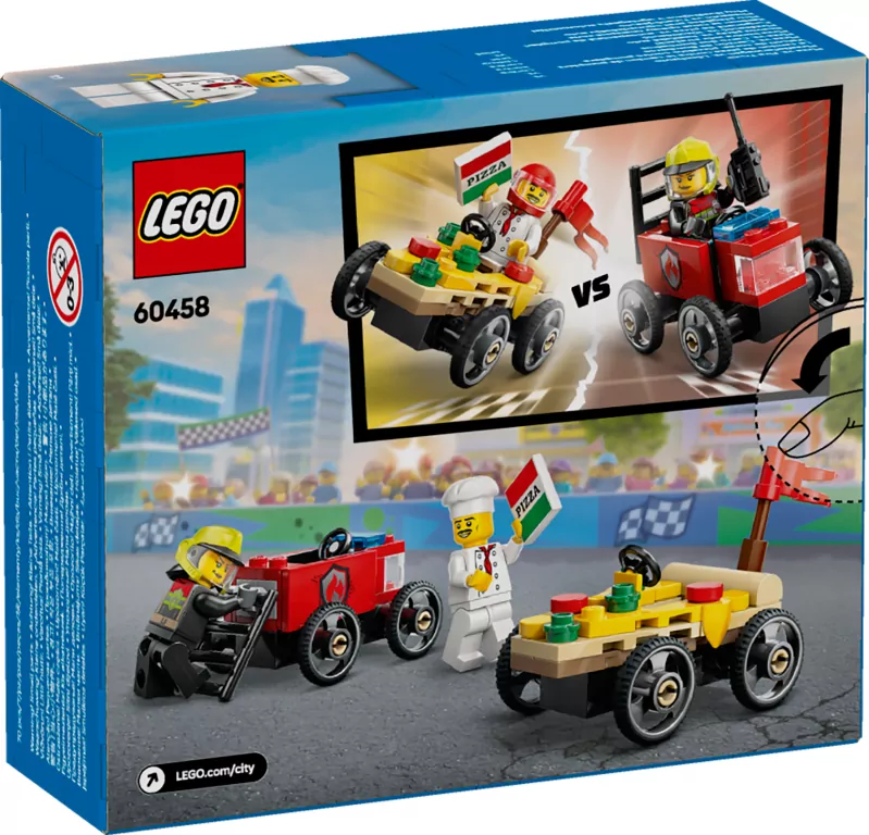 LEGO® Zestaw wyścigówek: pizza kontra wóz strażacki 60458 - tantis.pl