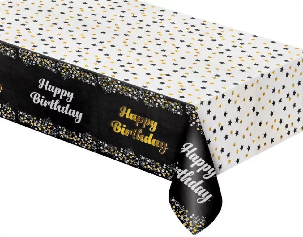 Obrus foliowy 137x183cm. Happy Birthday. Czarny - tantis.pl