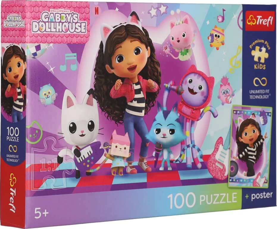 Puzzle 100 Koci Domek Gabi + plakat TREFL - tantis.pl