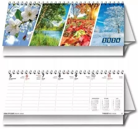 Kalendarz 2026 biurkowy tygodniowy poziomy 4 pory - tantis.pl